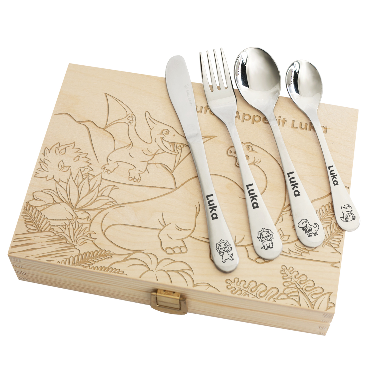 Personalisiertes Kinderbesteck-Set - Dinosaurier Personalisiertes Kinderbesteck-Set - Dinosaurier