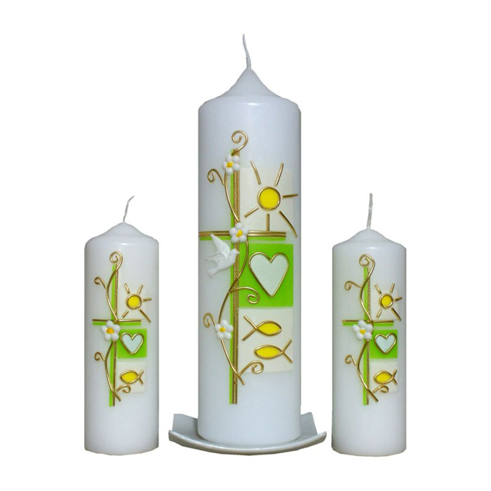 Taufkerzen 3-Set Frühling, ein persönliches Geschenk als Unikat ... Taufkerzen 3-Set Frühling, ein persönliches Geschenk als Unikat ...