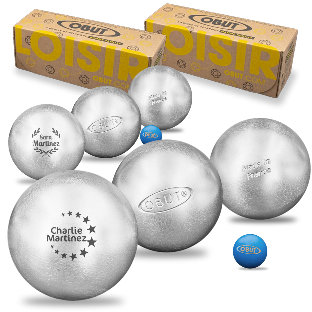 Lot aus 2 Sets gravierten OBUT-Boulekugeln