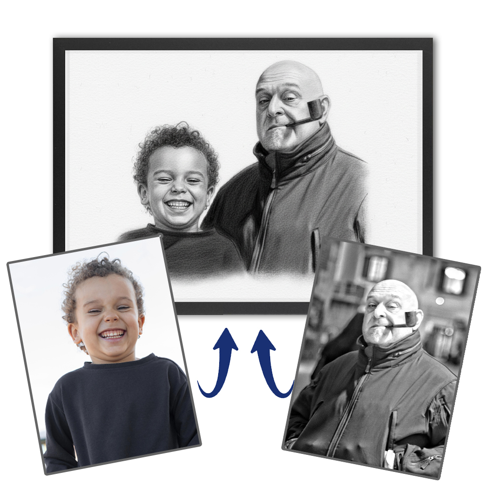 Portr�t im Kohlezeichnungsstil mit Fotomontage aus 2 Fotos