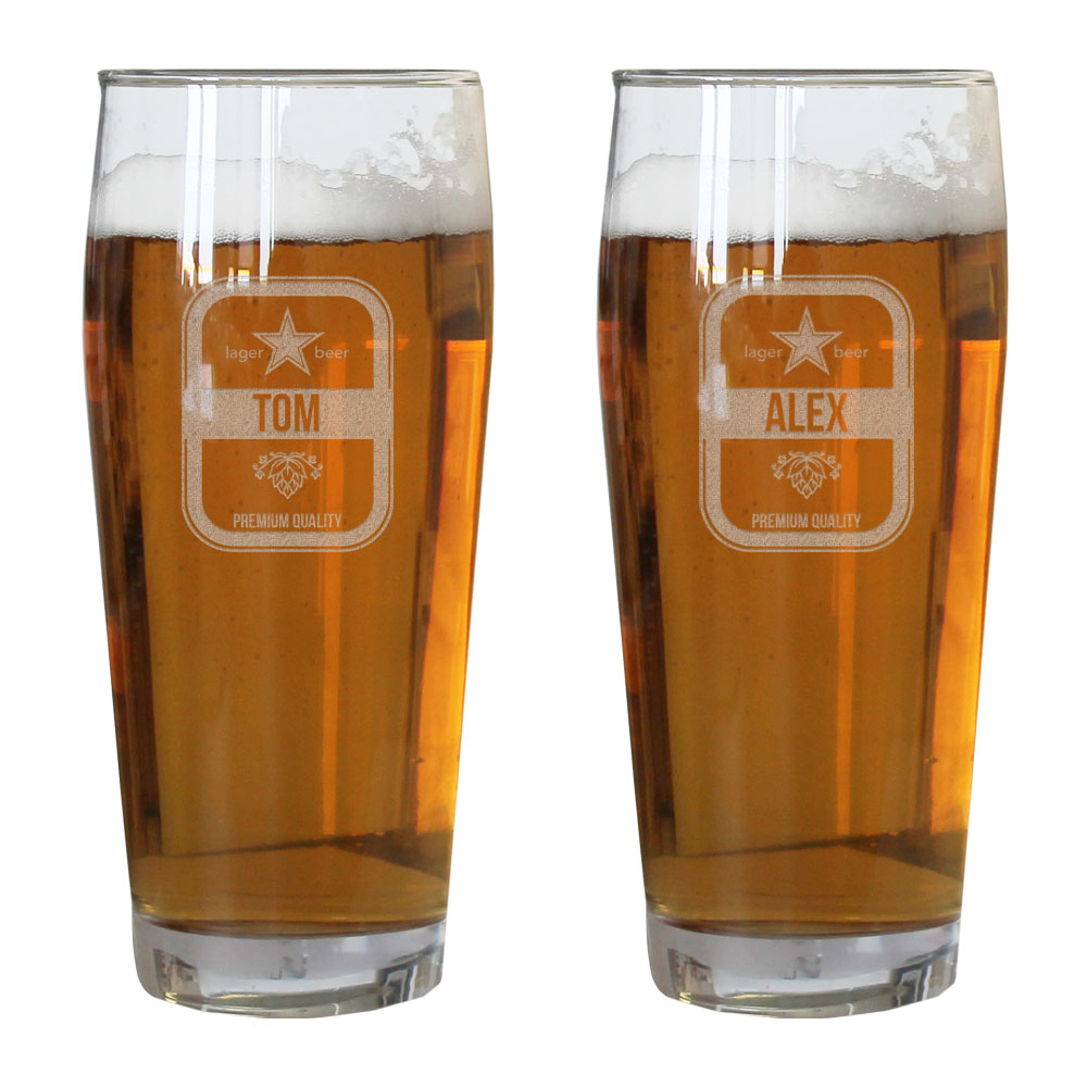 Set aus 2 gravierten Biergläsern Set aus 2 gravierten Biergläsern