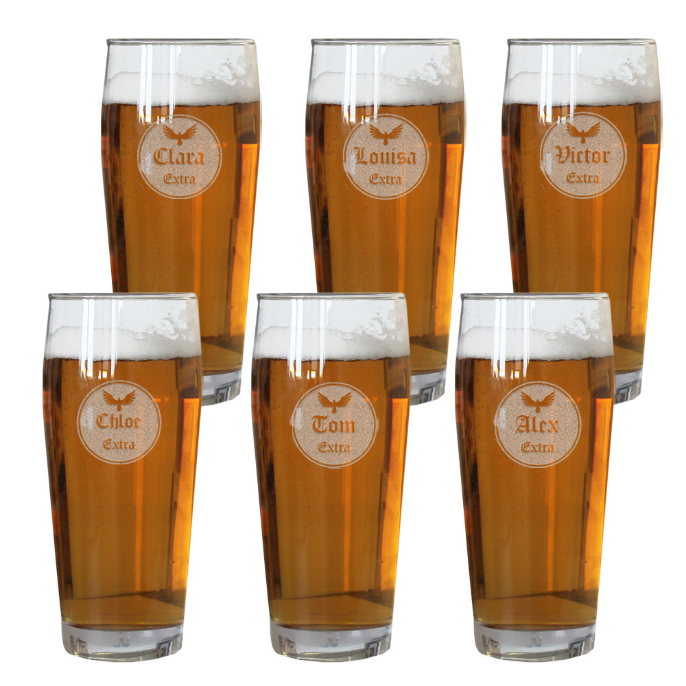 Set aus 6 gravierten Biergl�sern