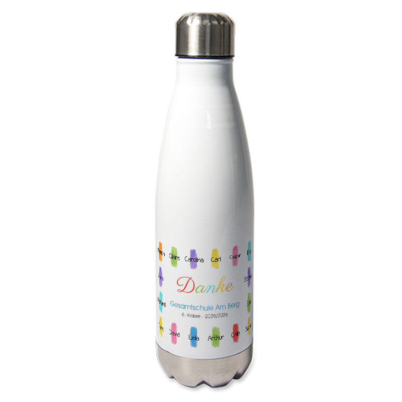 Personalisierte Thermosflasche Buntstift-Motiv mit Namen
