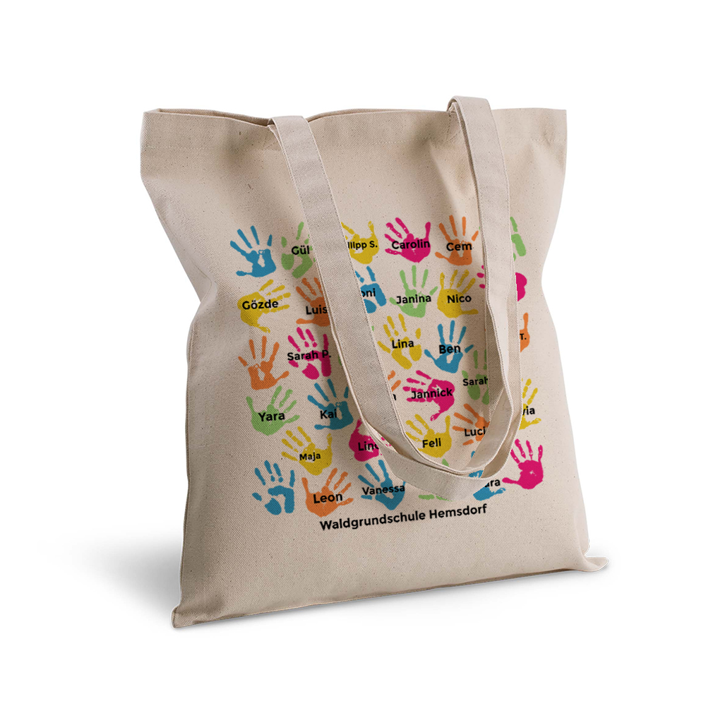 Tragetasche Bunte Handabdrcke zum Schuljahresende